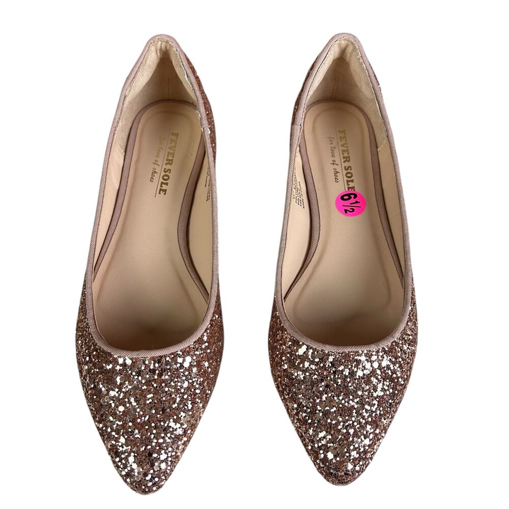 Never Sole Rose Gold Glitter Pointed Toe Flats
